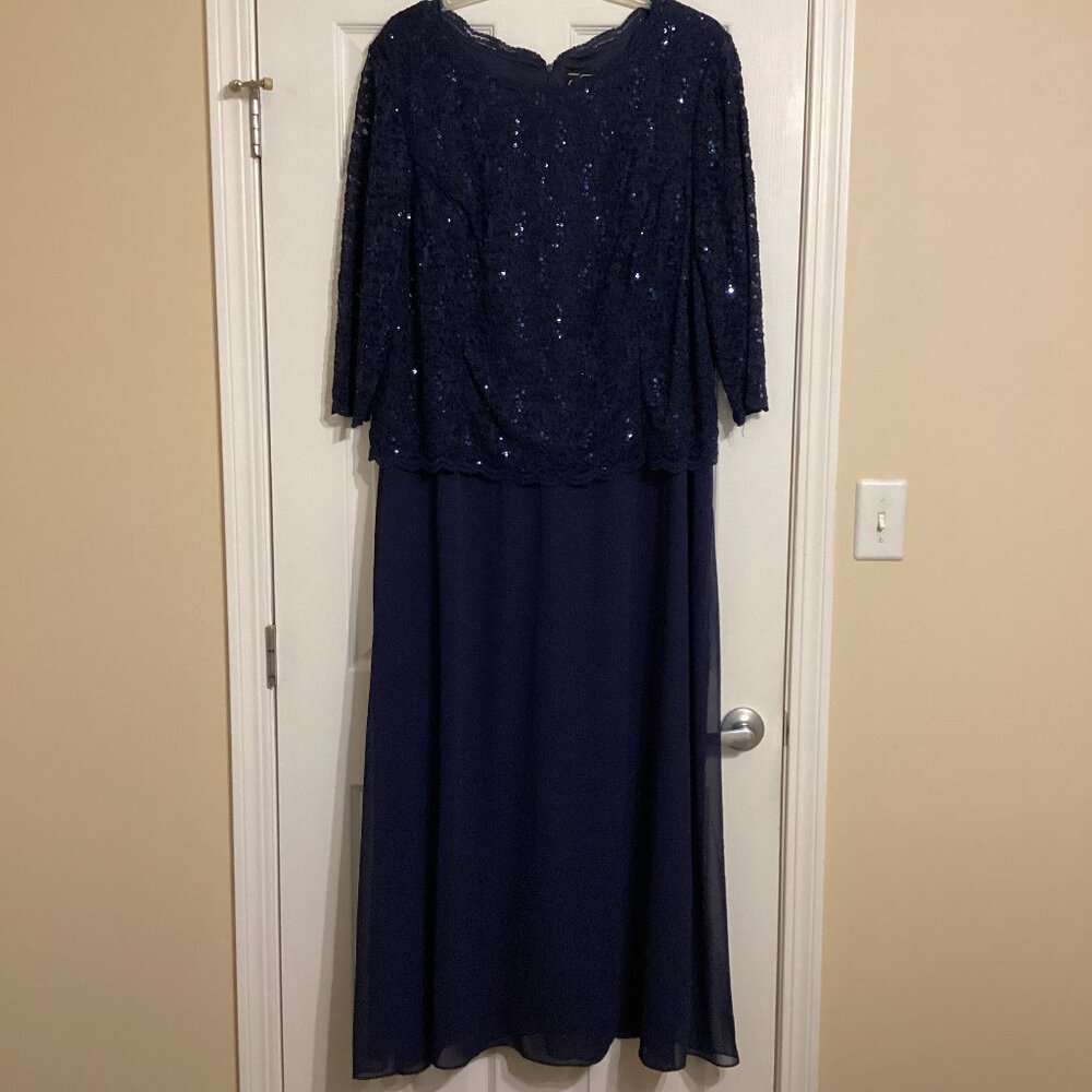 Alex Evenings Mock Two-Piece A-Line Gown (Plus Size) 24W, Navy